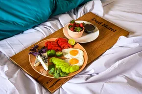 Breakfast in bed at a hotel