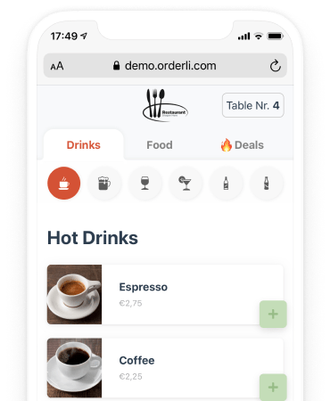 iPhone showing a restaurant menu
