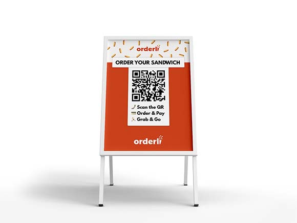 Takeaway sign with a QR-code on it