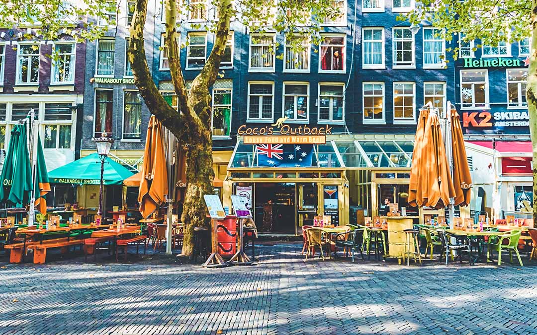 The terrace of Coco’s Outback on Thorbeckeplein in Amsterdam.