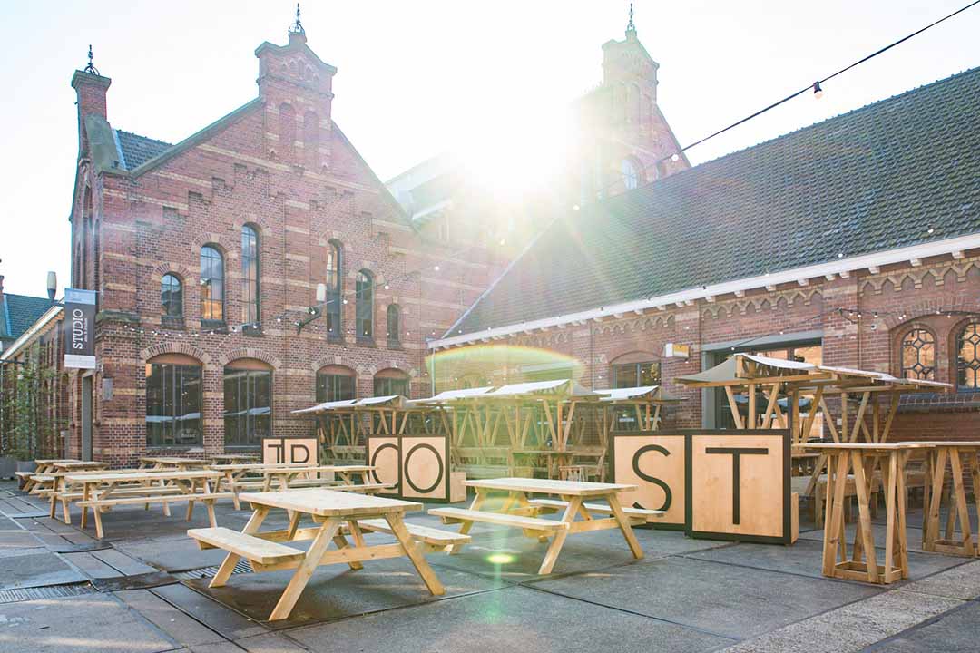 The terrace of Brouwerij Troost at Westergas in Amsterdam.